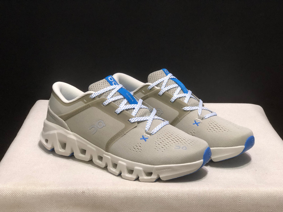 On Cloud X Light Gray and Blue Running Shoes