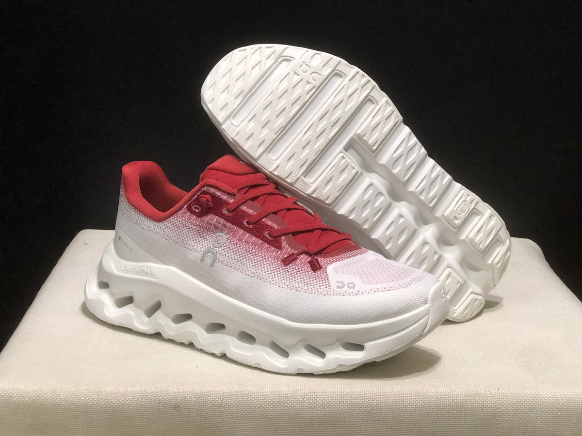 ON White & Red Chunky-Sole Running Sneakers