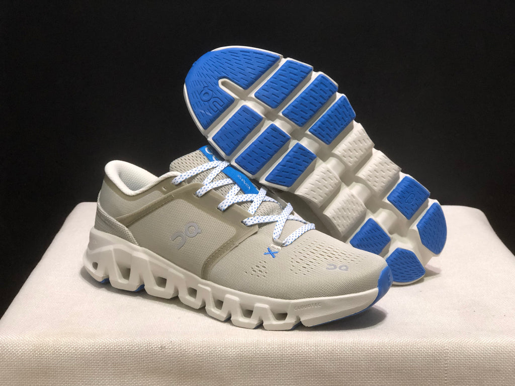 On Cloud X Light Gray and Blue Running Shoes