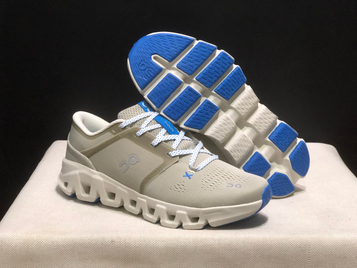 On Cloud X Light Gray and Blue Running Shoes