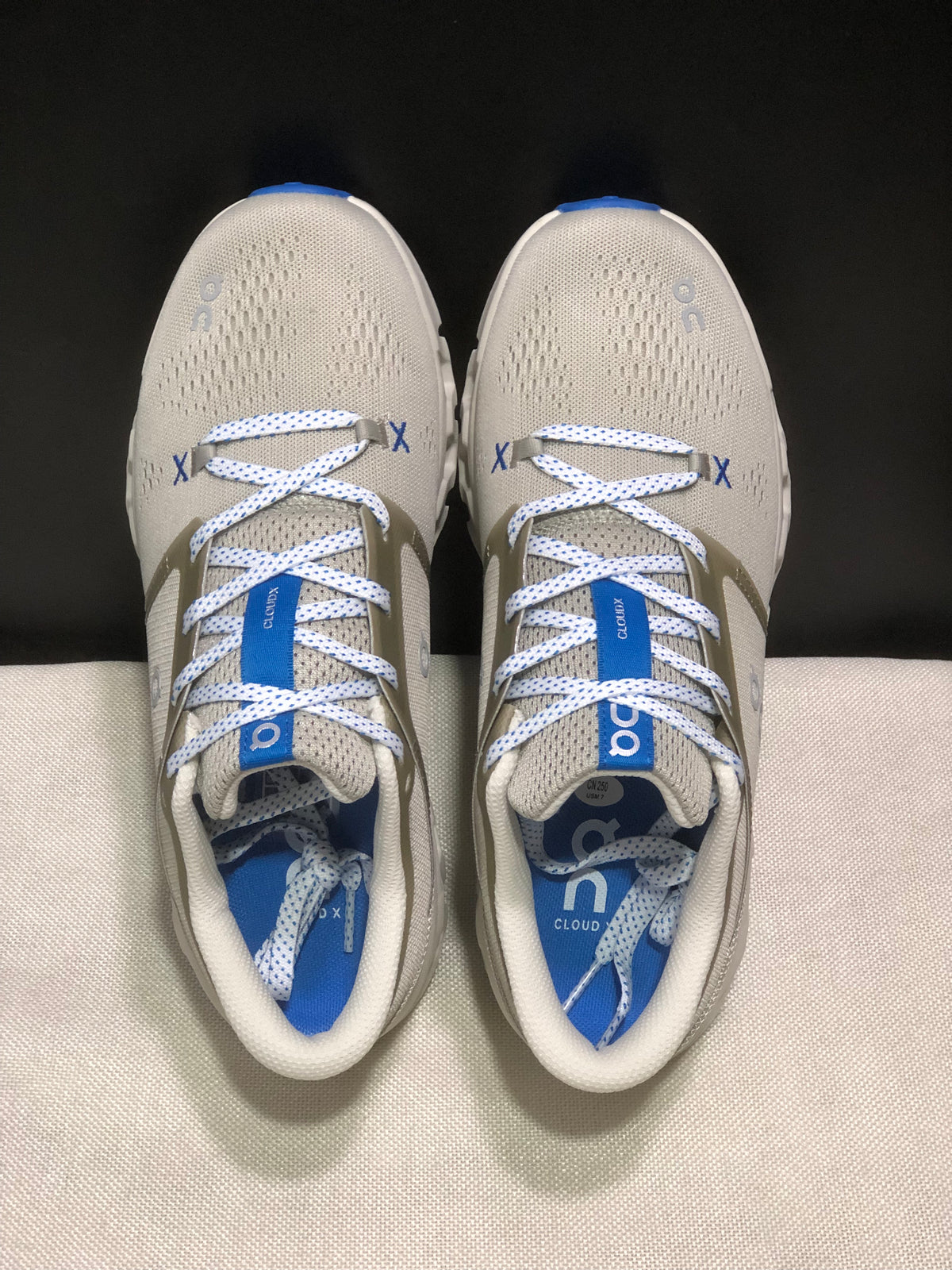 On Cloud X Light Gray and Blue Running Shoes